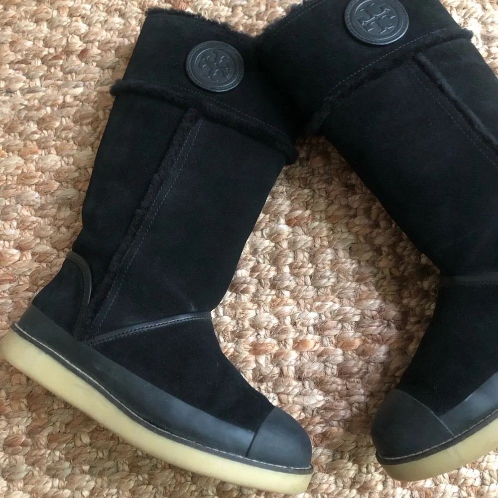 Tory Burch Nadine Mid Shaft Suede and Shearling Boot. Size 7.5